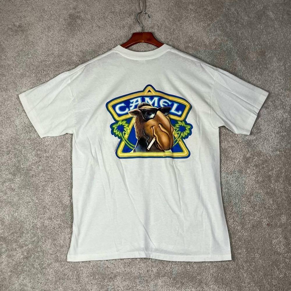 Vintage 90s Camel Joe T-Shirt Mens XL White Joe Camel Pocket Tee Cigarette Promo
